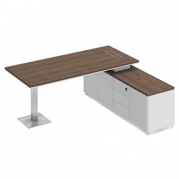 Стол руководителя на опорной тумбе (левый/правый) "City" СИ 102 дуб гладстоун/белый премиум/белый премиум - Вид 1