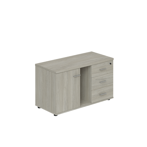 Тумба опорная (мобильная) с 3-мя ящиками + замок, распашным фасадом и нишей Wing, правая 1004х462х581 / дуб светлый - Вид 1