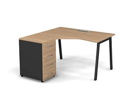 MATRIX 121S132-A Стол эгоном. с тумбой L, пров. Merida (А-опоры) 1380х1380х775 Швейц-й вяз/Темно-сер - Фото предпросмотра