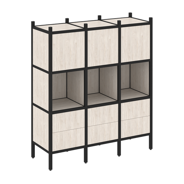 Loft Прямой стеллаж наборный VR.L-08 Денвер светлый/Чёрный металл 1278*446*1458 - Вид 1