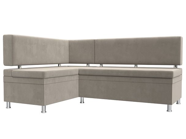 Кухонный уголок Стайл левый (полностью микровельвет бежевый) - Вид 1