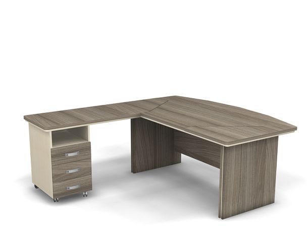 Стол руководителя с тумбой с вставкой L,R 1600 Берлин Дрифтвуд СРТ.В 16-200 - Вид 2