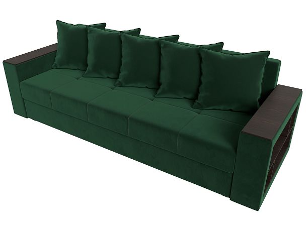 Диван прямой Дубай Лайт полки справа (полностью велюр зеленый) - Вид 5