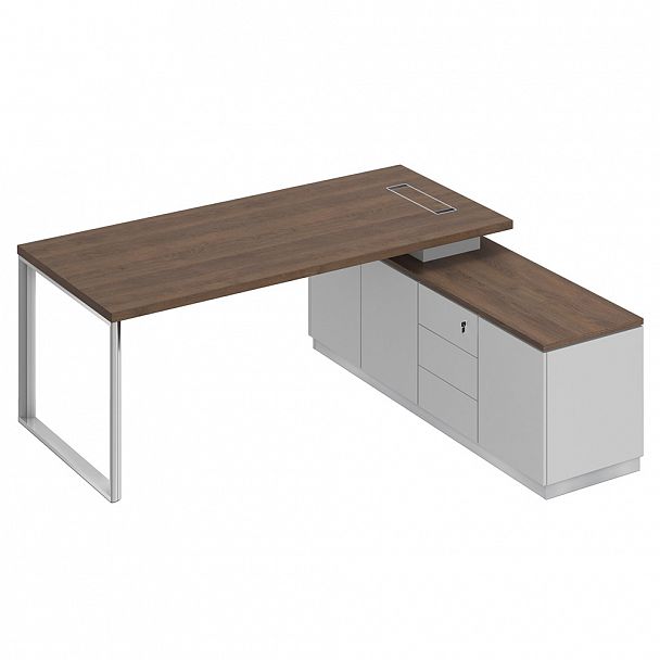 Стол руководителя на опорной тумбе (левый/правый) "Bravo" БР 102 дуб гладстоун/белый премиум/белый премиум - Вид 1
