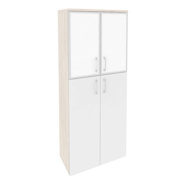 Onix Шкаф высокий широкий O.ST-1.7 R white Денвер светлый/Белый бриллиант/Стекло white 800*420*1977 - Вид 1