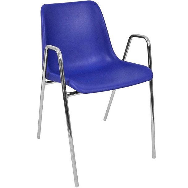 Стул Vicenza (4 высокие ножки c подлокотниками), каркас Хром, синий, РП+ИК, стопируемый - Вид 1