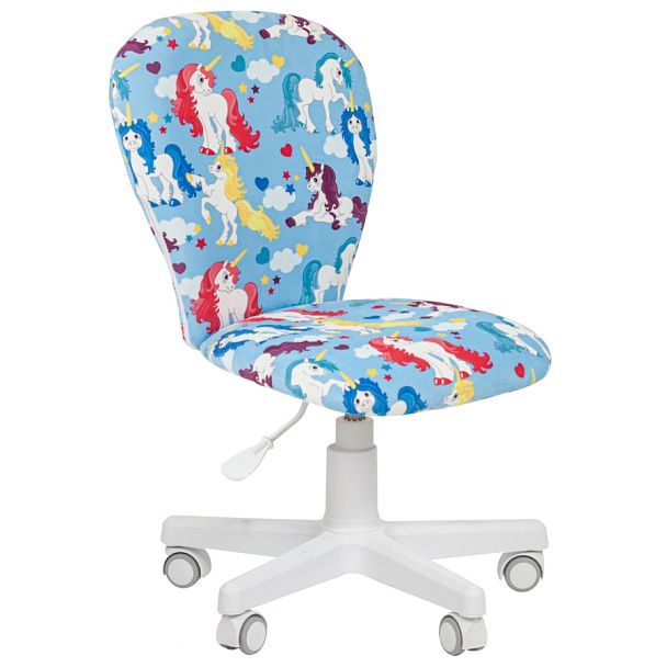 Кресло CHAIRMAN KIDS 105, пластик белый, ткань велюр, принт единороги - Вид 1
