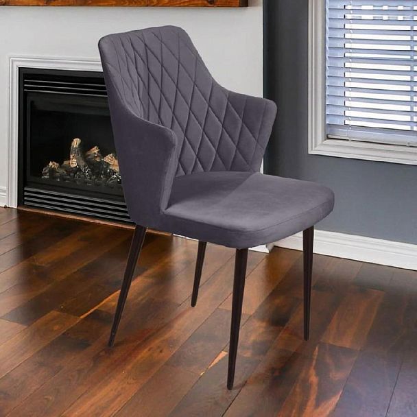 Стул с подлокотниками Hunt ромб, бархат серый 27 / чёрный конус - Вид 15