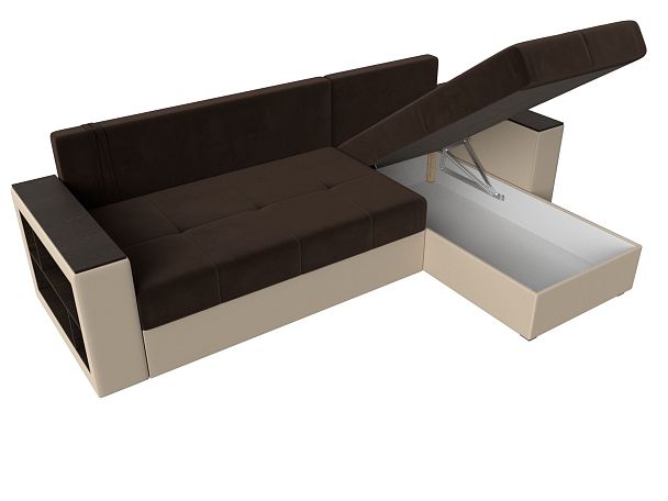 Диван угловой Дубай Лайт угол правый (основа микровельвет коричневый, компаньон экокожа бежевая) - Вид 7
