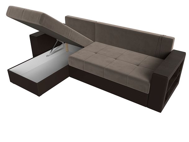 Диван угловой Дубай Лайт угол левый (основа велюр коричневый, компаньон экокожа коричневая) - Вид 7