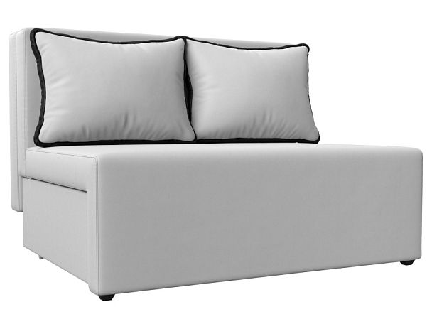 Диван прямой Лагуна (полностью экокожа белая, кант экокожа черная) - Вид 1