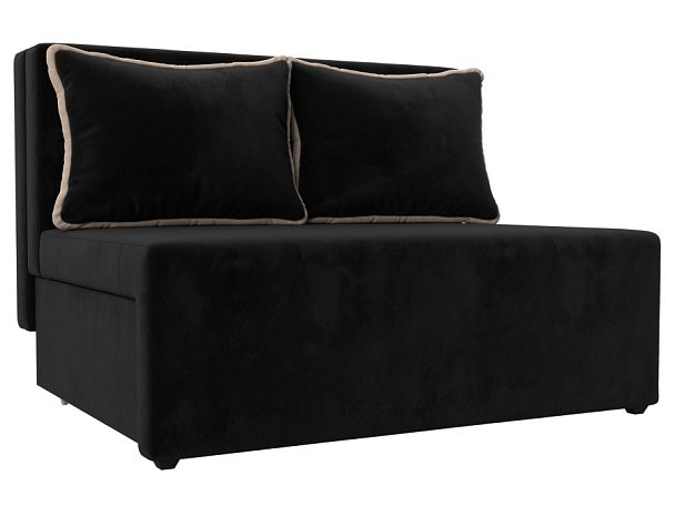 Диван прямой Лагуна (полностью велюр черный, кант велюр бежевый) - Вид 1