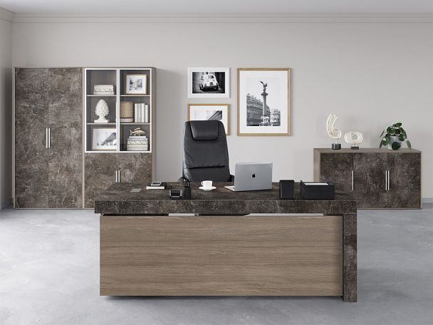 Шкаф низкий 4 створки, с нишей B-tone 213,8x45x78 дуб урбан бетон темный - Вид 3