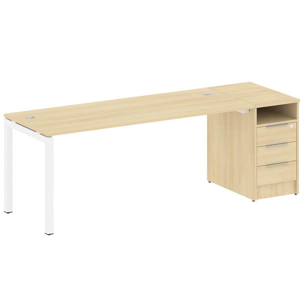 Metal System Quattro Р. ст. с тумбой на П-образном м/к 50БП.РС-СТП-1.5 Акация/Белый металл 2212*720*750 - Вид 1