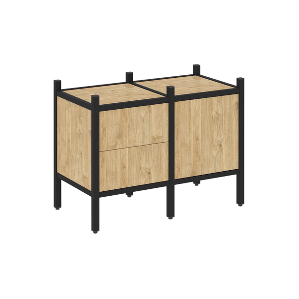 Loft Прямой стеллаж наборный VR.L-01 Тиквуд светлый/Чёрный металл 862*446*636 - Вид 1