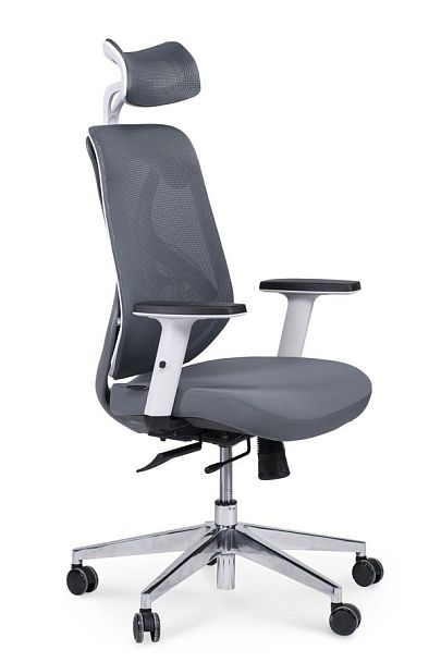 Кресло офисное / Имидж gray / белый пластик / серая сетка / серая ткань - Вид 1