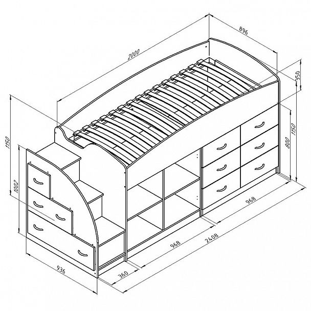 Кровать-чердак "Дюймовочка-4.1" дуб/венге - Вид 3