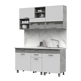 Кухня Денвер 1,6 Фасад БЕЛЫЙ/Корпус АТЕЛЬЕ СВЕТЛОЕ - Фото предпросмотра