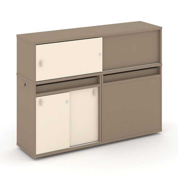 Estetica Набор №22. Тумба двойная+низкая надставка ES.NB.2N-22 Латте/Сатин 1500*410*1135 - Вид 1