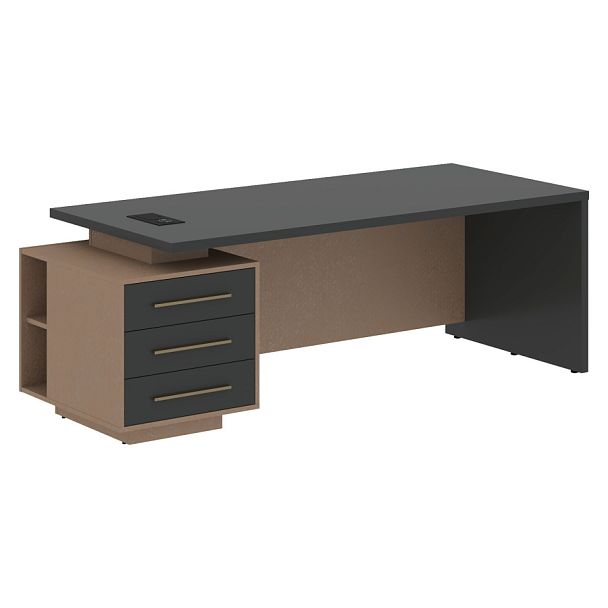 Стол руководителя с тумбой VCT 2290(L) Яшма черный/Бронза браш/Кобра 2200х900х750 VELION - Вид 1