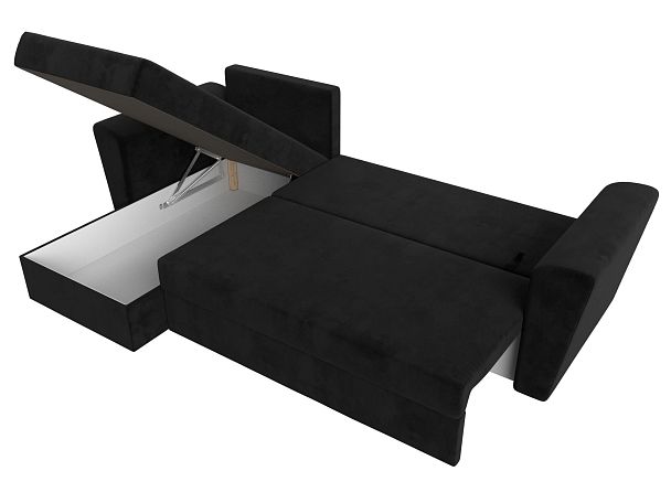 Угловой диван Амстердам Лайт левый (полностью велюр черный) - Вид 7