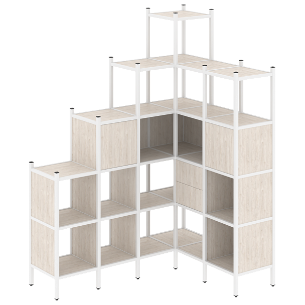 Loft Угловой внутренний стеллаж наборный VR.L-44 Денвер светлый/Белый металл 1694*1278*2280 - Вид 1