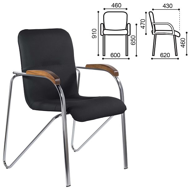 Кресло BRABIX "Samba CF-105 BOX-2", хром каркас, накладки "орех", кожзам черный, разобрано, 532761 - Вид 3