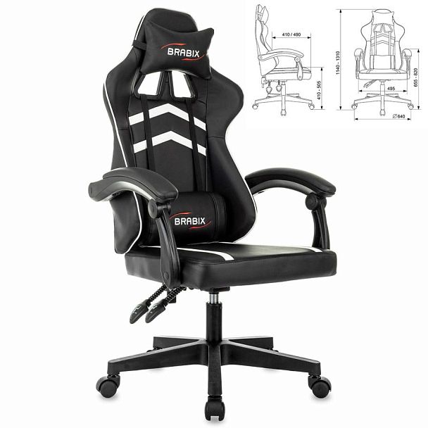 Кресло компьютерное BRABIX "Shooter GM-123", 2 подушки, экокожа, черное/белое, 533191 - Вид 3