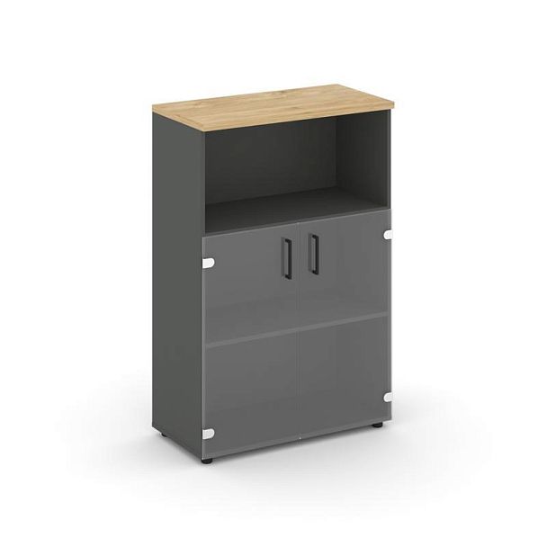 Style Project Шкаф средний широкий SN.STS.E-202 Антрацит/Тиквуд Светлый/Прозрачный/Черный Ручки 796* - Вид 1