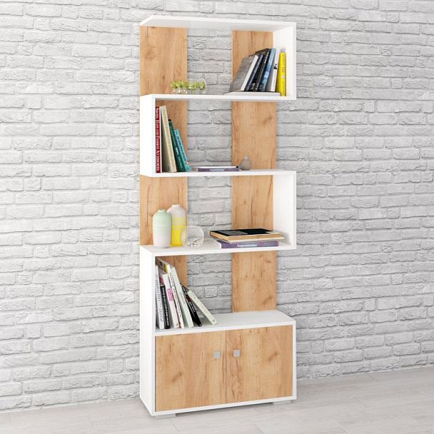 Стеллаж Ромео-2 (700*1800*250) белый/дуб крафт золотой - Вид 1