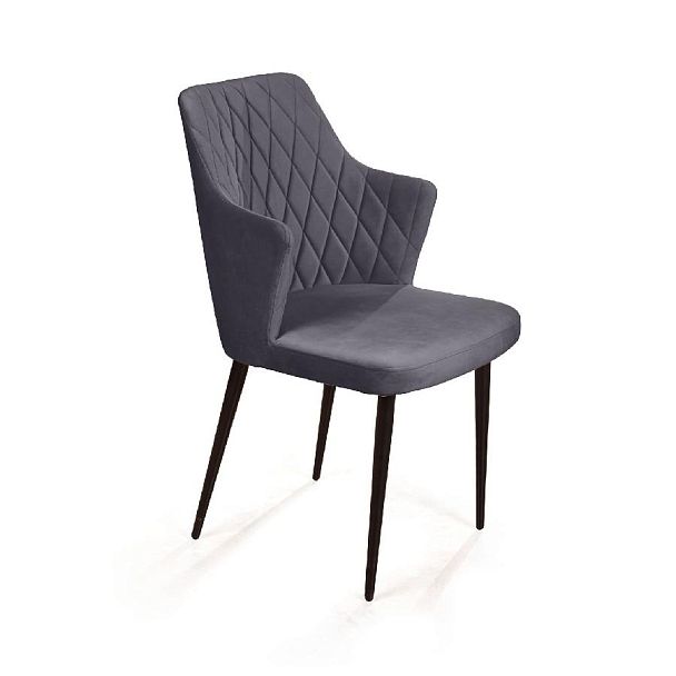 Стул с подлокотниками Hunt ромб, бархат серый 27 / чёрный конус - Вид 1