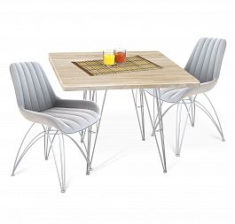 Обеденная группа Sheffilton SHT-DS115 серое облако/хром лак/дуб сонома светлый - Фото предпросмотра