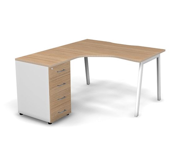 MATRIX 121S170-A Стол эгоном. с тумбой L, пров-ик вырезной (А-опоры) 1380х1580х775 Швейц-й вяз/Белый - Вид 1