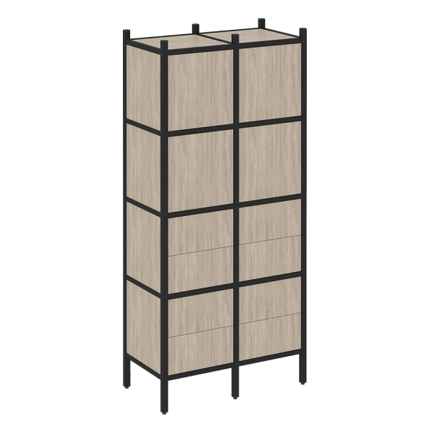 Loft Прямой стеллаж наборный VR.L-04 Дуб аттик/Чёрный металл 862*446*1869 - Вид 1