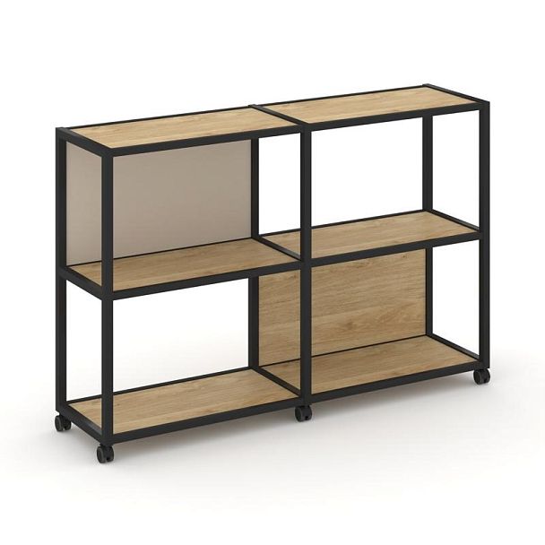 Shelf Mobile Стеллаж 3 уровня 2 секции VR.LT-STK-312.10 Тиквуд Светлый/Металл Черный/W-04 1970*400*1046 - Вид 1