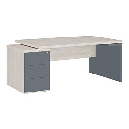 Стол рабочий на опорной тумбе левый Zion 182x100x74 дуб шамони светлый - Фото предпросмотра