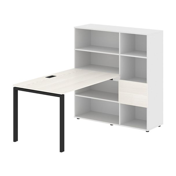 Стол-стеллаж EURST 1213 Ясень Траун/Черный/Белый 1790х1250х1355 EDIS - Вид 1