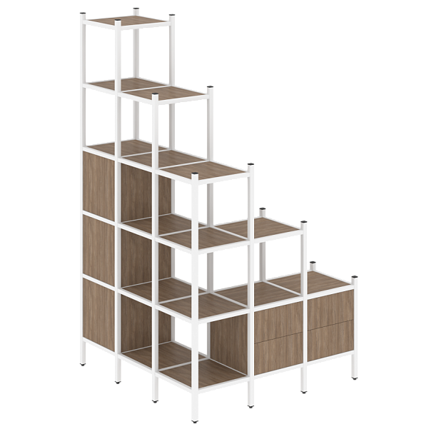 Loft Угловой внешний стеллаж наборный VR.L-59 Дуб аризона/Белый металл 1278*1278*2280 - Вид 1