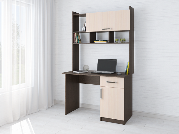 Стол компьютерный Квартет-10 (1880х1118х600) Венге, Дуб молочный - Вид 1