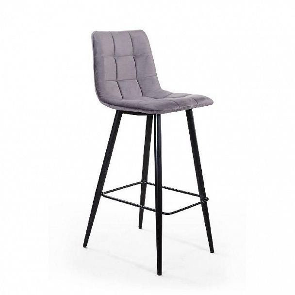 Стул барный UNO, бархат светло-серый 26 / чёрный конус - Вид 1