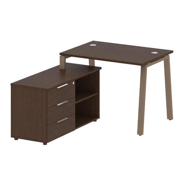 Metal System Р. ст. с тумбой на А-образном м/к БА.РС-СТС-2.1 (L) Венге/Мокко металл 1100*1520*750 - Вид 1