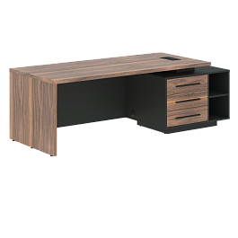 Стол руководителя с тумбой VRCT 2390(R) Американский орех/Черный матовый/Яшма черный 2300х900х750 VE - Фото предпросмотра
