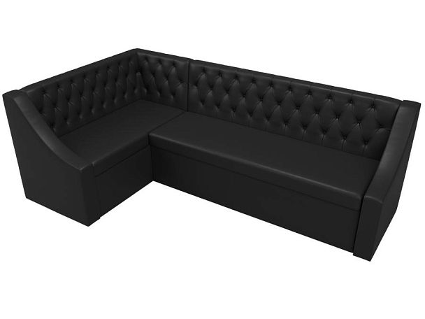 Кухонный угловой диван Мерлин левый (полностью экокожа черная) - Вид 5