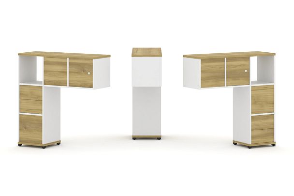 Concept Надставка низкая CN.DNN-004 Дуб Винченцо/Белый Бриллиант/Металл Черный 1099*365*1130 - Вид 1