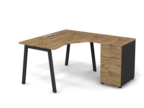 MATRIX 121S154-A Стол эгоном. с тумбой R, пров-ик Merida (А-опоры) 1380х1580х775 Дуб Крафт/Темно-сер - Вид 1