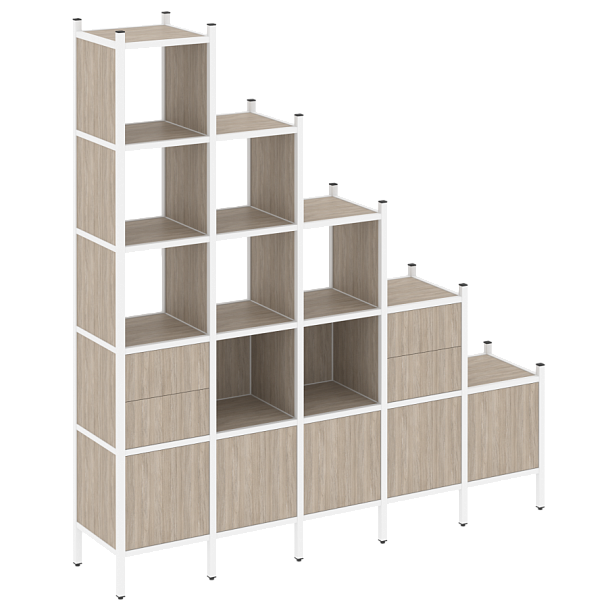 Loft Прямой стеллаж наборный VR.L-23 Дуб аттик/Белый металл 2110*446*2280 - Вид 1