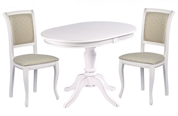 Обеденная группа стол Анфея 110(150)х75х76 Белый с серебряной патиной и 2 стула Арктос Белый с серебряной патиной/Бирюзовый жаккард - Вид 1