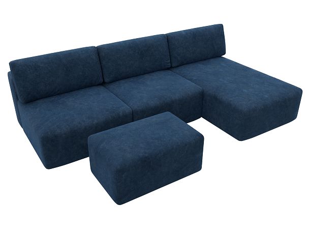 Диван угловой модульный с пуфом Лига-060 НПБ Лонг угол универсальный Велюр синий - Вид 6