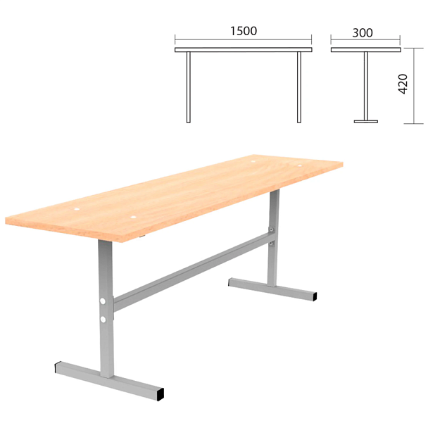 Скамья на 3 места "ССТ 1500", 1500х300х420 мм, каркас металл, сиденье ЛДСП бук - Вид 3