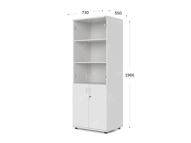 UNITY РШКС-02Г БЕЛЫЙ Шкаф со стеклянными дверьми Прямой 730х550х1966 - Вид 1